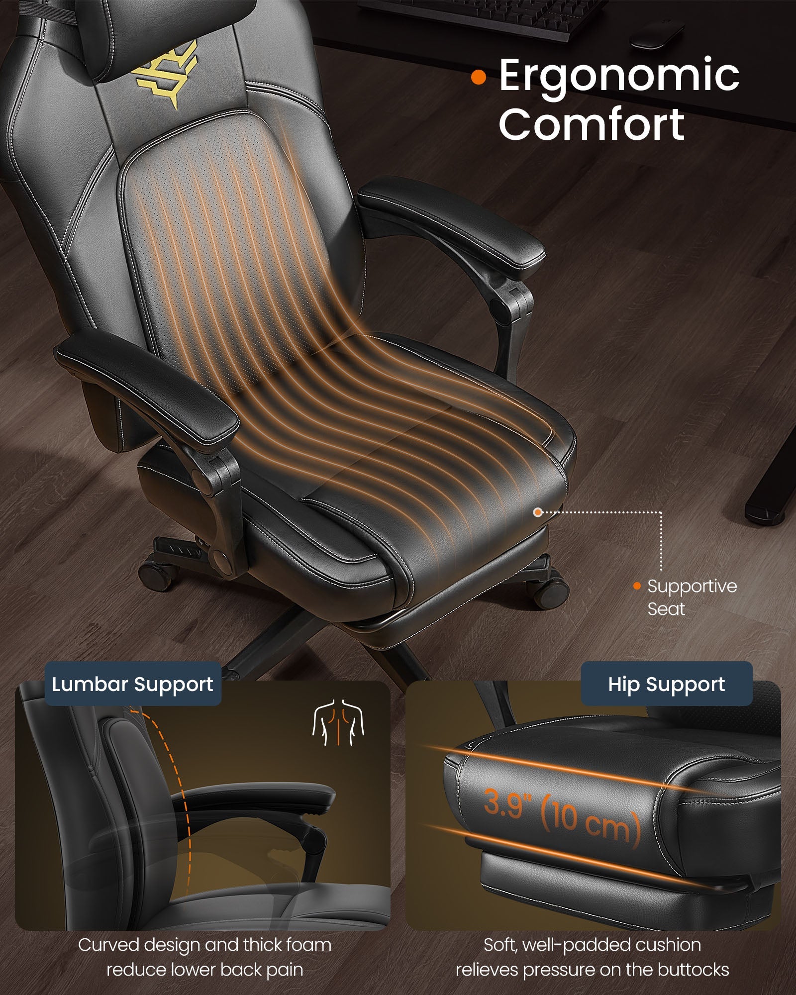 Gaming Chair – Cotton-Linen Fabric – Ink Black – Ergonomic Design with Footrest and Headrest