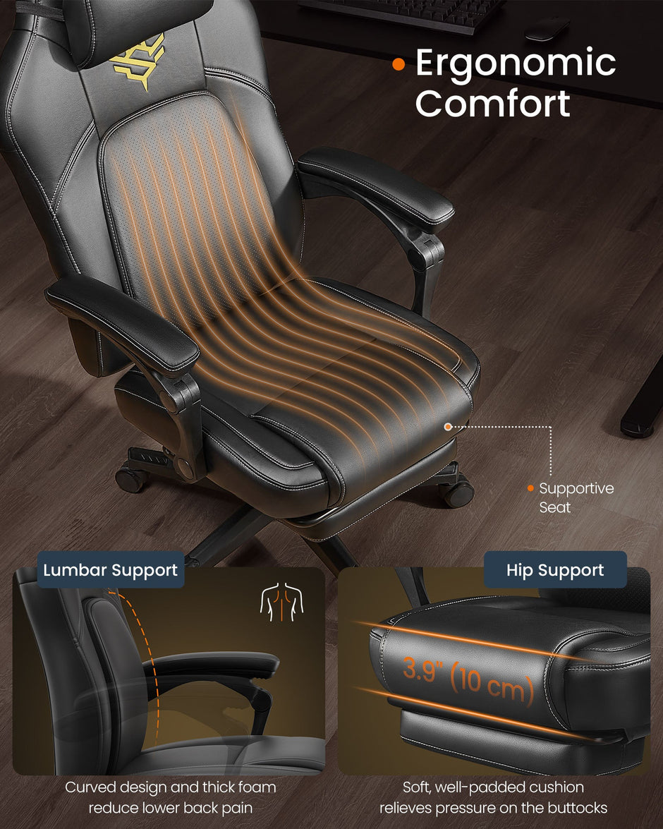 Gaming Chair – Cotton-Linen Fabric – Ink Black – Ergonomic Design with Footrest and Headrest