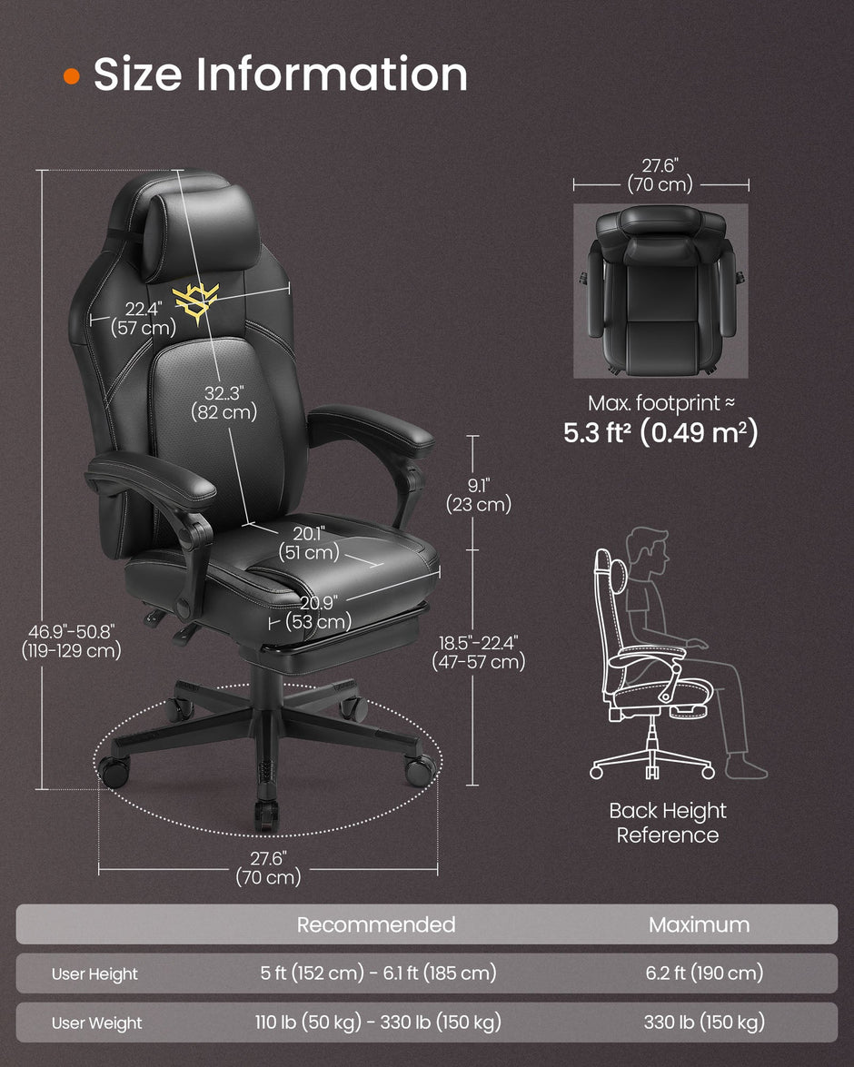 Gaming Chair – Cotton-Linen Fabric – Ink Black – Ergonomic Design with Footrest and Headrest