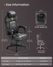 Gaming Chair – Cotton-Linen Fabric – Ink Black – Ergonomic Design with Footrest and Headrest