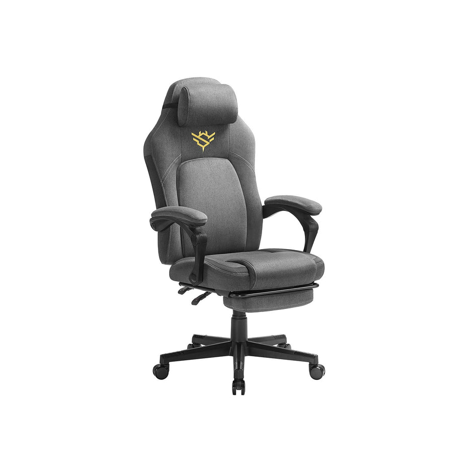 Gaming Chair – Cotton-Linen Fabric – Dove Grey – Ergonomic Design with Footrest and Headrest