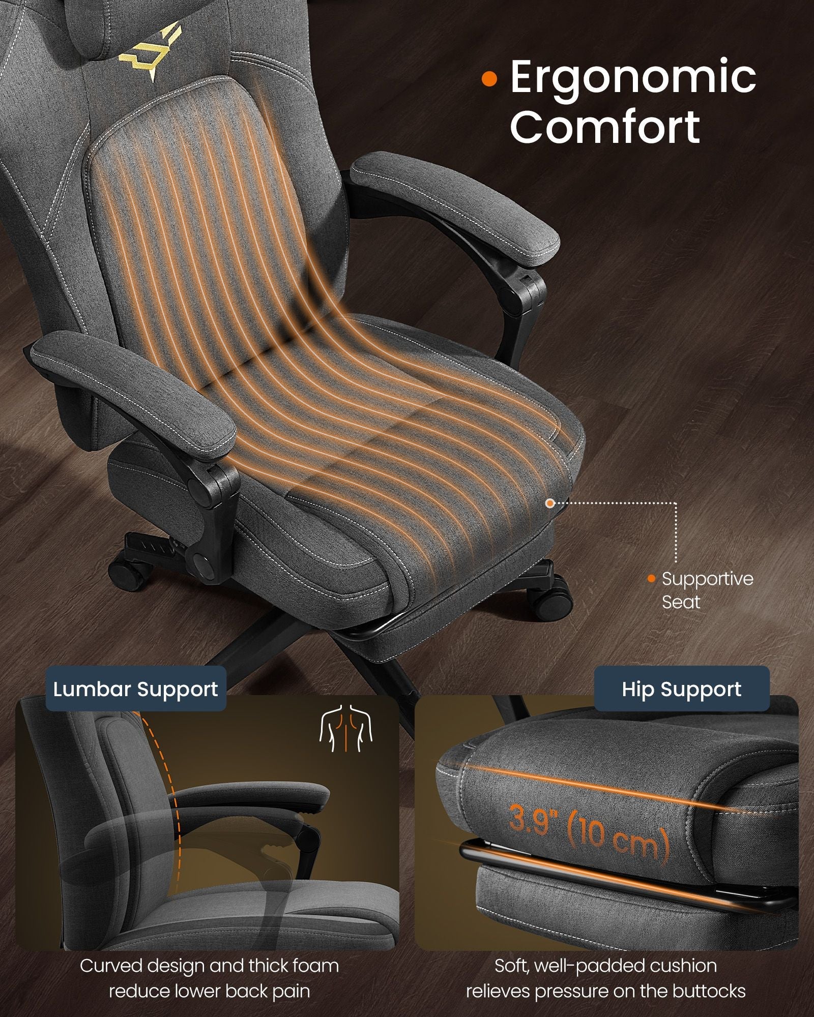 Gaming Chair – Cotton-Linen Fabric – Dove Grey – Ergonomic Design with Footrest and Headrest