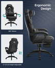 Racing Office Chair – Faux Leather – Black – Ergonomic Design with Footrest and Adjustable Headrest