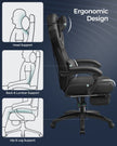 Racing Office Chair – Faux Leather – Black – Ergonomic Design with Footrest and Adjustable Headrest