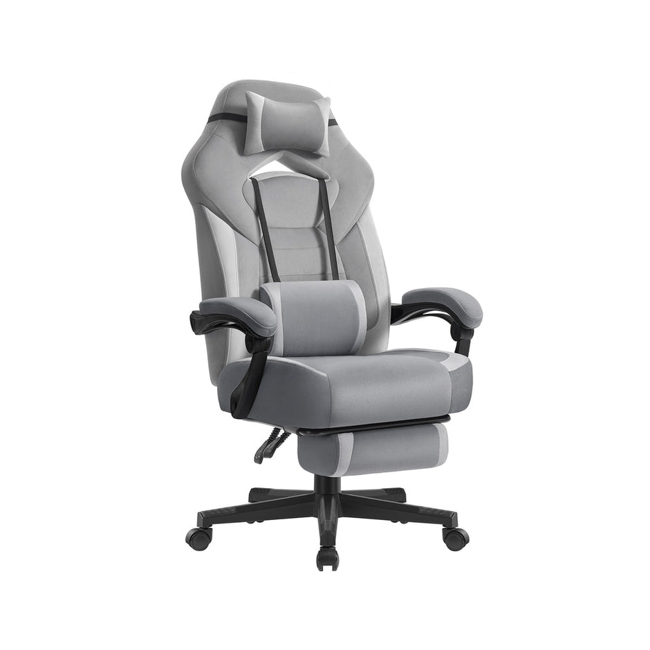 Gaming Chair – Fabric – Black and Blue – Ergonomic Design with Adjustable Headrest and Footrest
