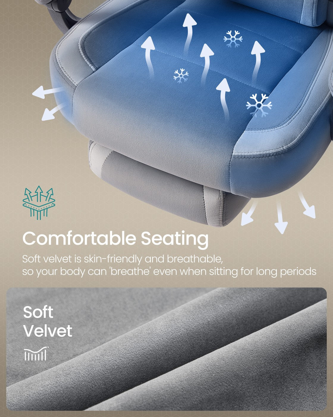 Gaming Chair – Fabric – Black and Blue – Ergonomic Design with Adjustable Headrest and Footrest