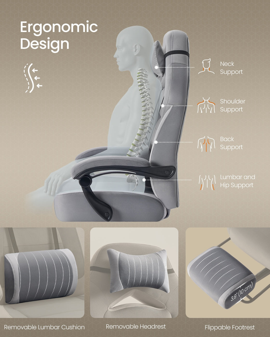 Gaming Chair – Fabric – Black and Blue – Ergonomic Design with Adjustable Headrest and Footrest