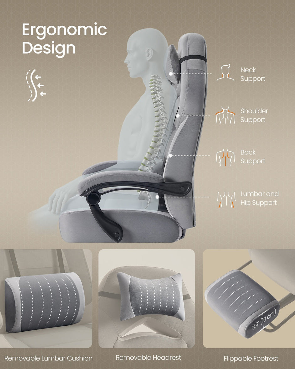 Gaming Chair – Fabric – Black and Blue – Ergonomic Design with Adjustable Headrest and Footrest