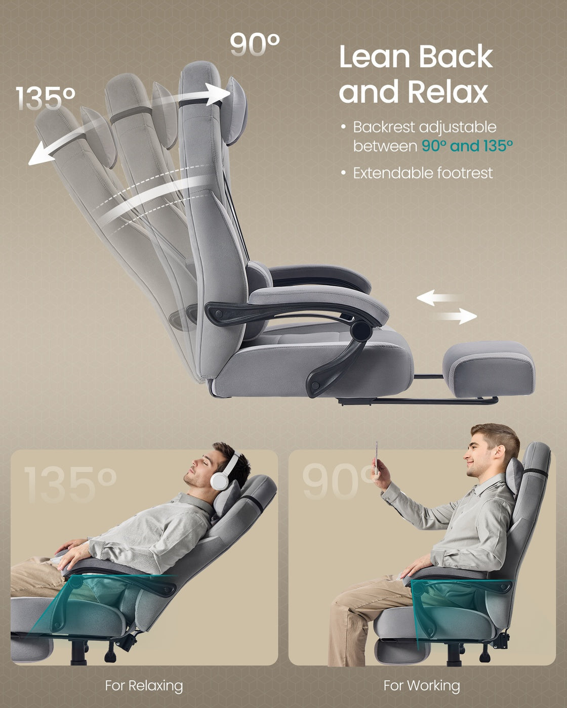 Gaming Chair – Fabric – Black and Blue – Ergonomic Design with Adjustable Headrest and Footrest