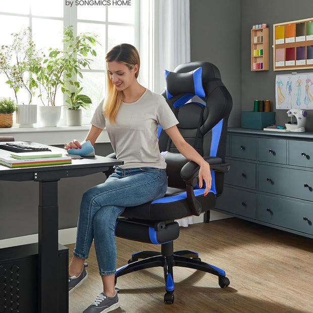 Gaming Chair – Fabric – Black and Red – Ergonomic Design with Adjustable Headrest and Footrest