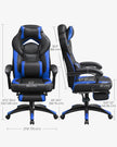 Gaming Chair – Faux Leather – Black and Blue – Ergonomic Design with Footrest and Adjustable Headrest