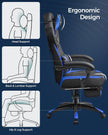 Gaming Chair – Faux Leather – Black and Blue – Ergonomic Design with Footrest and Adjustable Headrest