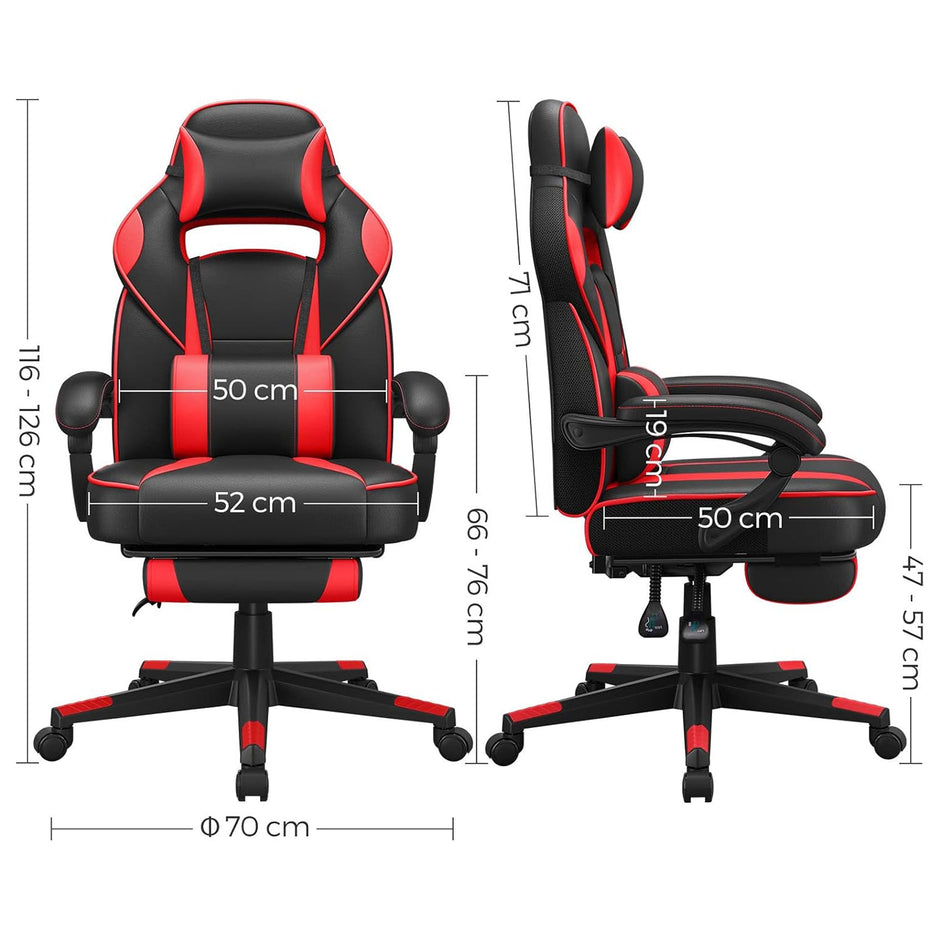 Gaming Chair – Faux Leather – Black and Red – Ergonomic Design with Adjustable Headrest and Lumbar Support