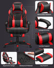 Gaming Chair – Faux Leather – Black and Red – Ergonomic Design with Adjustable Headrest and Lumbar Support