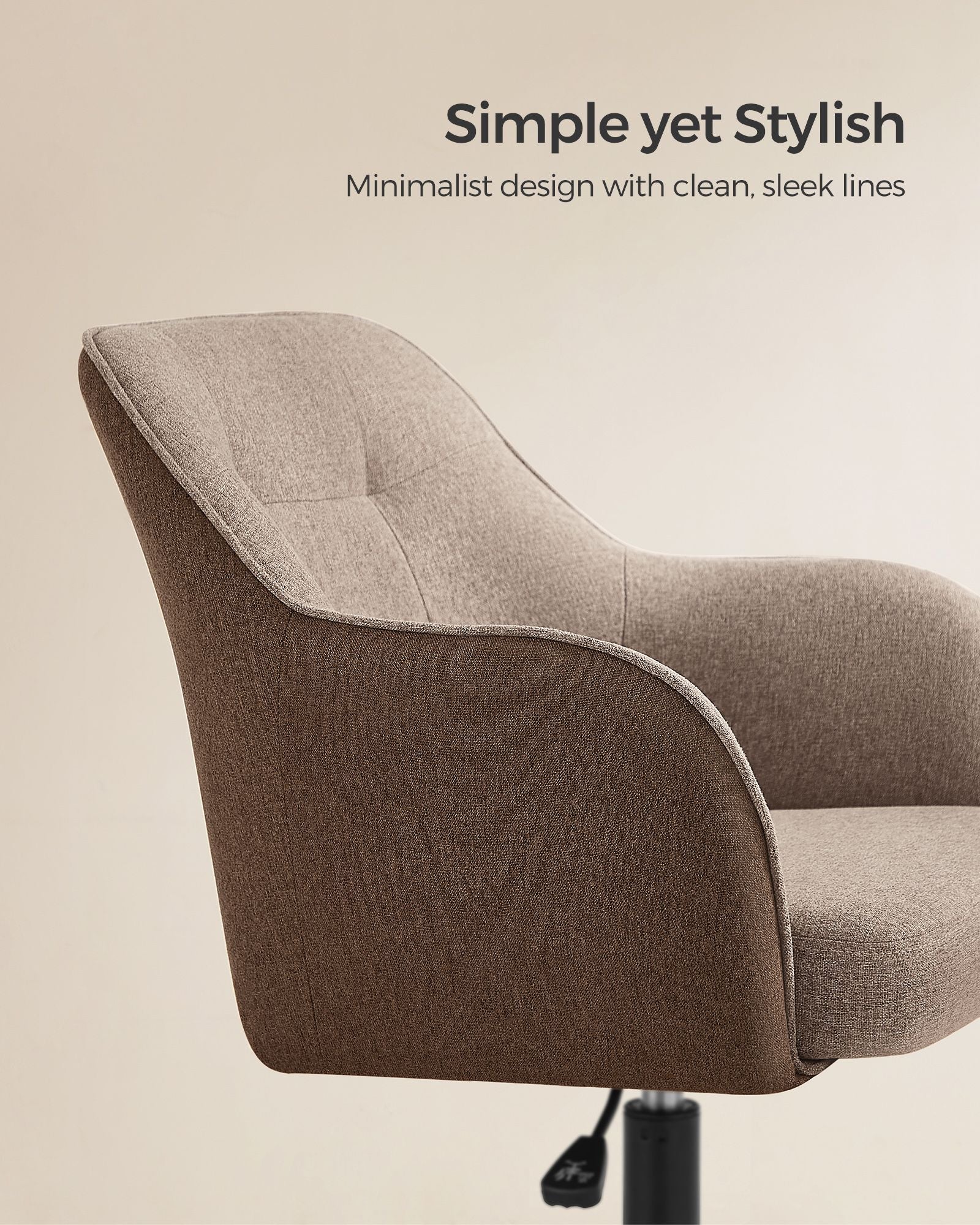 Height-Adjustable Office Chair – Linenette Fabric – Walnut Brown – Ergonomic Design