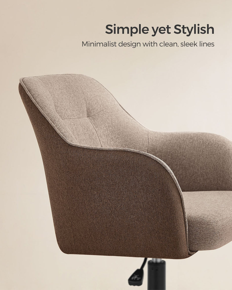 Height-Adjustable Office Chair – Linenette Fabric – Walnut Brown – Ergonomic Design
