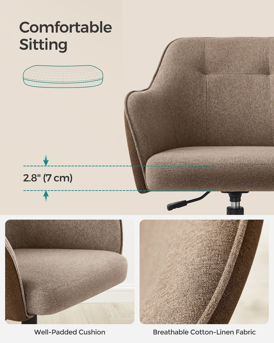 Height-Adjustable Office Chair – Linenette Fabric – Walnut Brown – Ergonomic Design