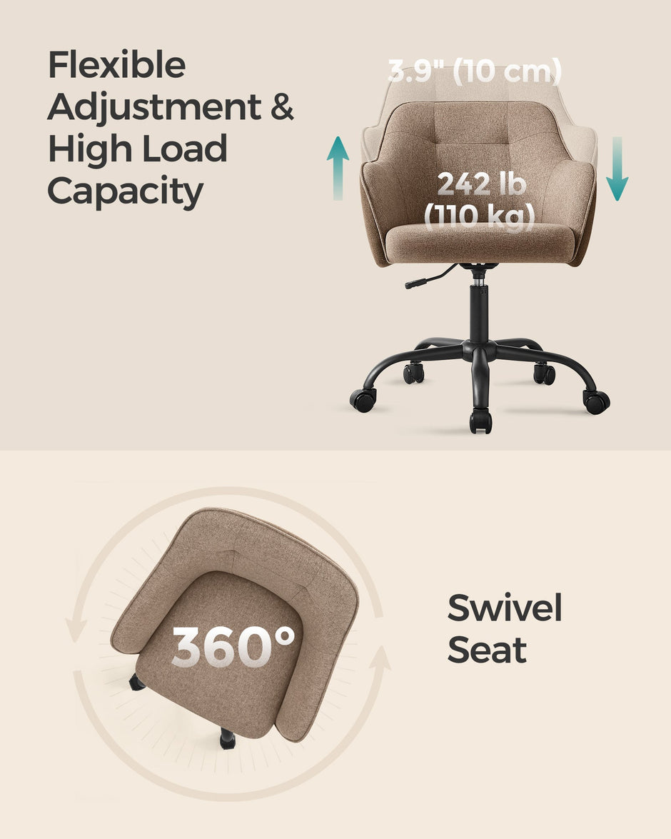 Height-Adjustable Office Chair – Linenette Fabric – Walnut Brown – Ergonomic Design