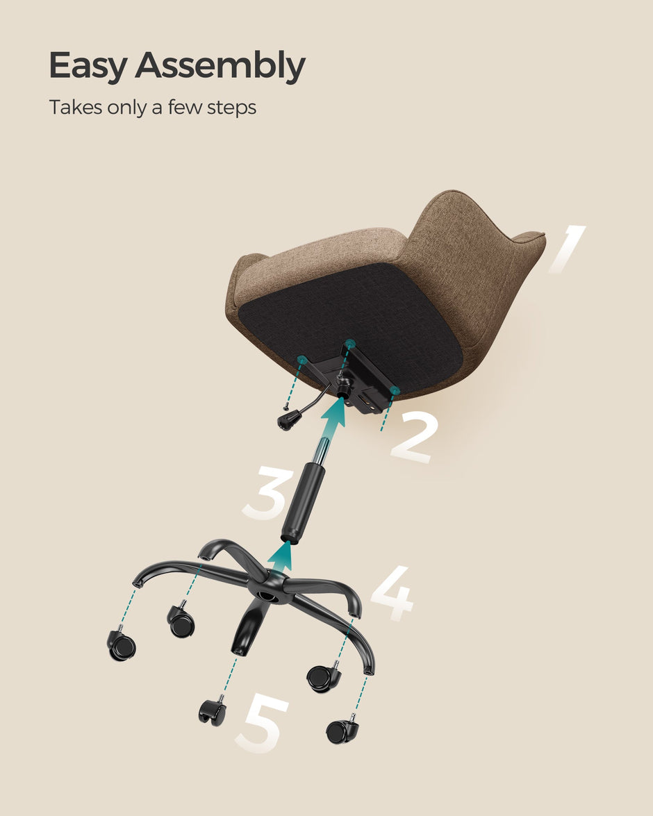 Height-Adjustable Office Chair – Linenette Fabric – Walnut Brown – Ergonomic Design