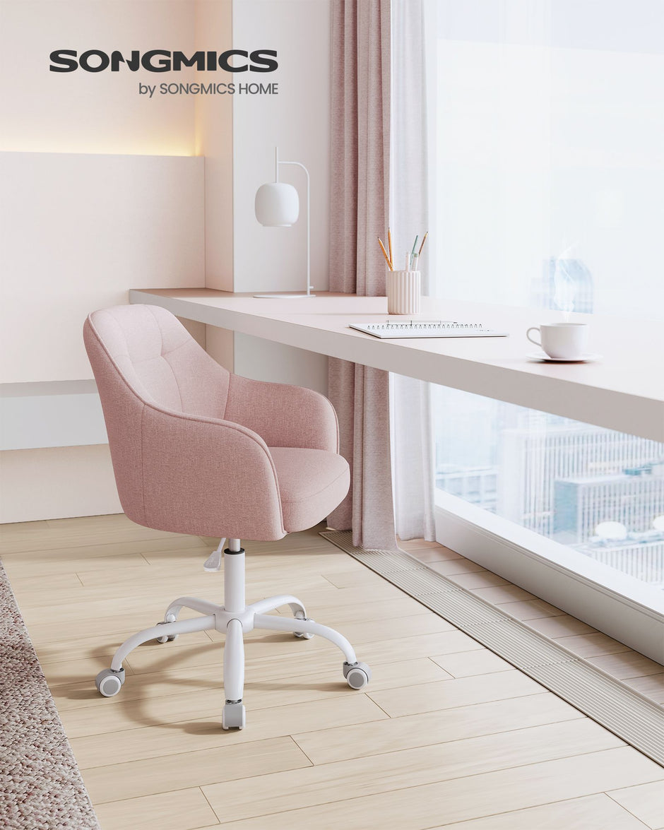 Height-Adjustable Office Chair – Linenette Fabric – Jelly Pink – Ergonomic Swivel Design, Max Load 120 kg