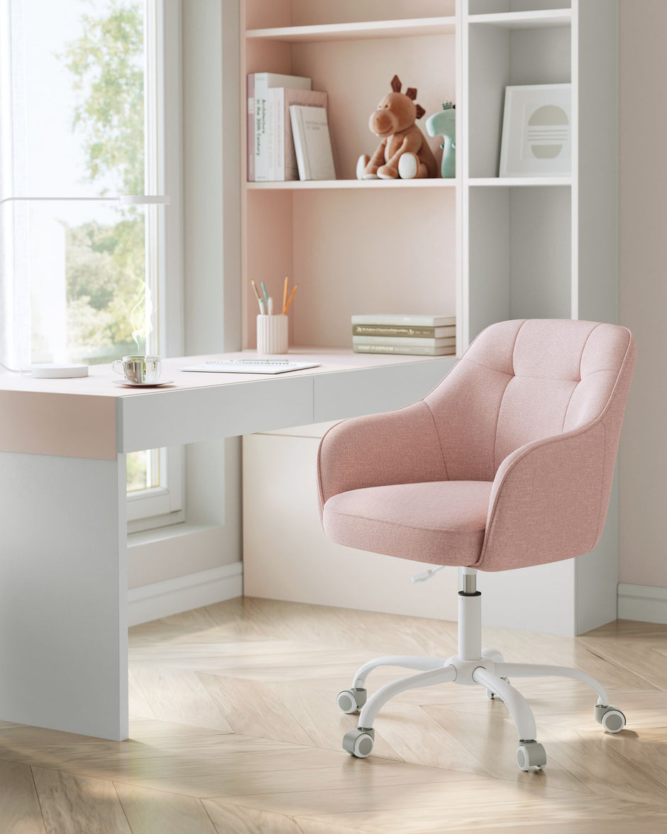 Height-Adjustable Office Chair – Linenette Fabric – Jelly Pink – Ergonomic Swivel Design, Max Load 120 kg