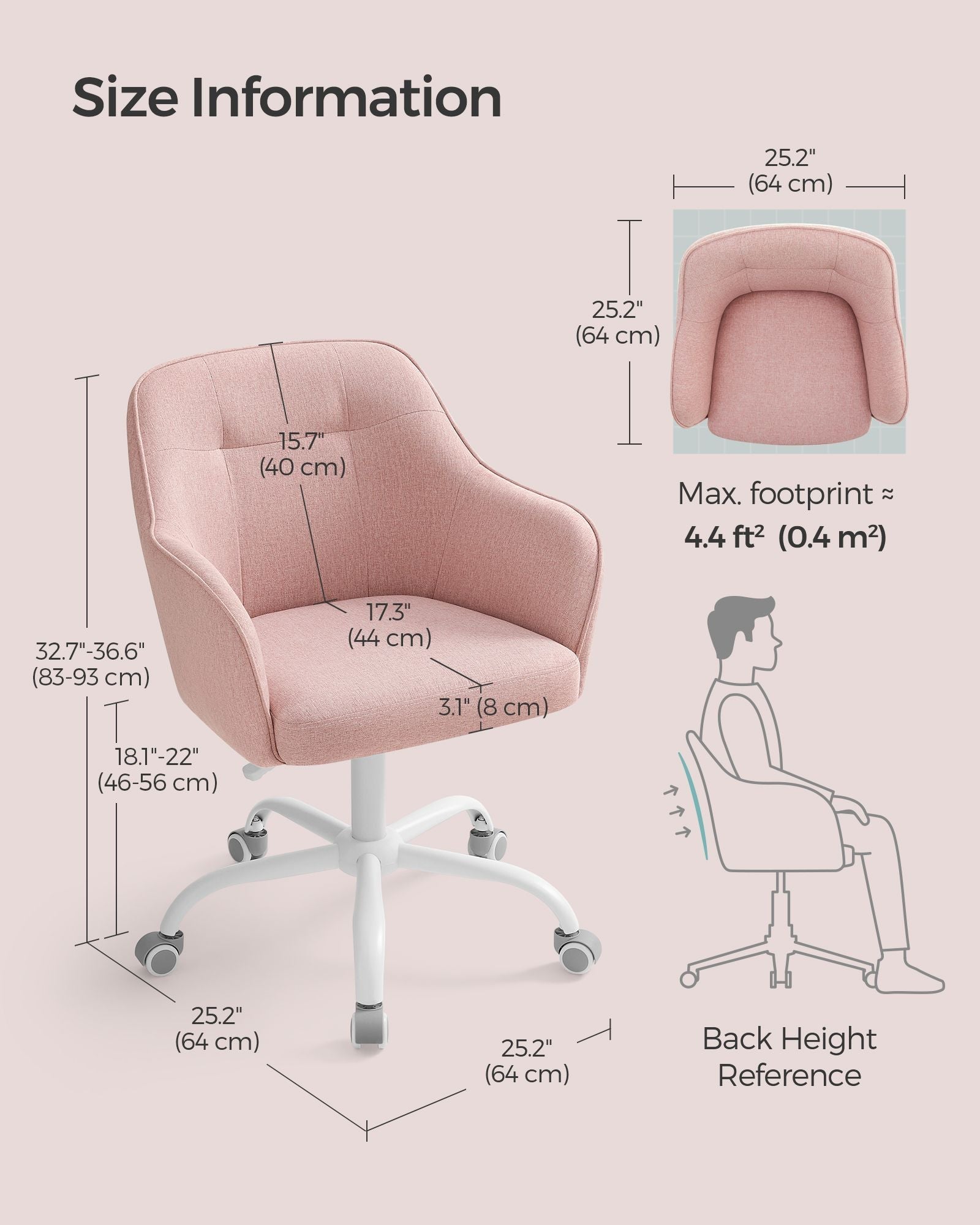 Height-Adjustable Office Chair – Linenette Fabric – Jelly Pink – Ergonomic Swivel Design, Max Load 120 kg