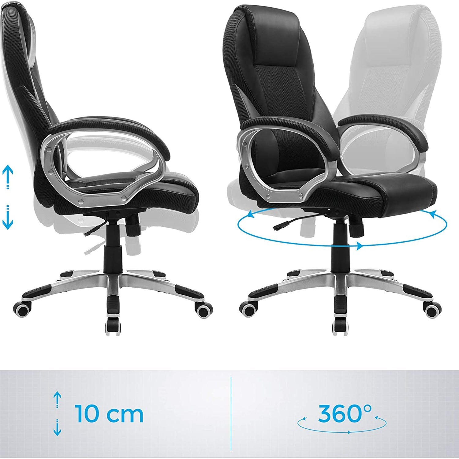 High Back Executive Office Chair – Durable Material – Black – Ergonomic Design, Height Adjustable