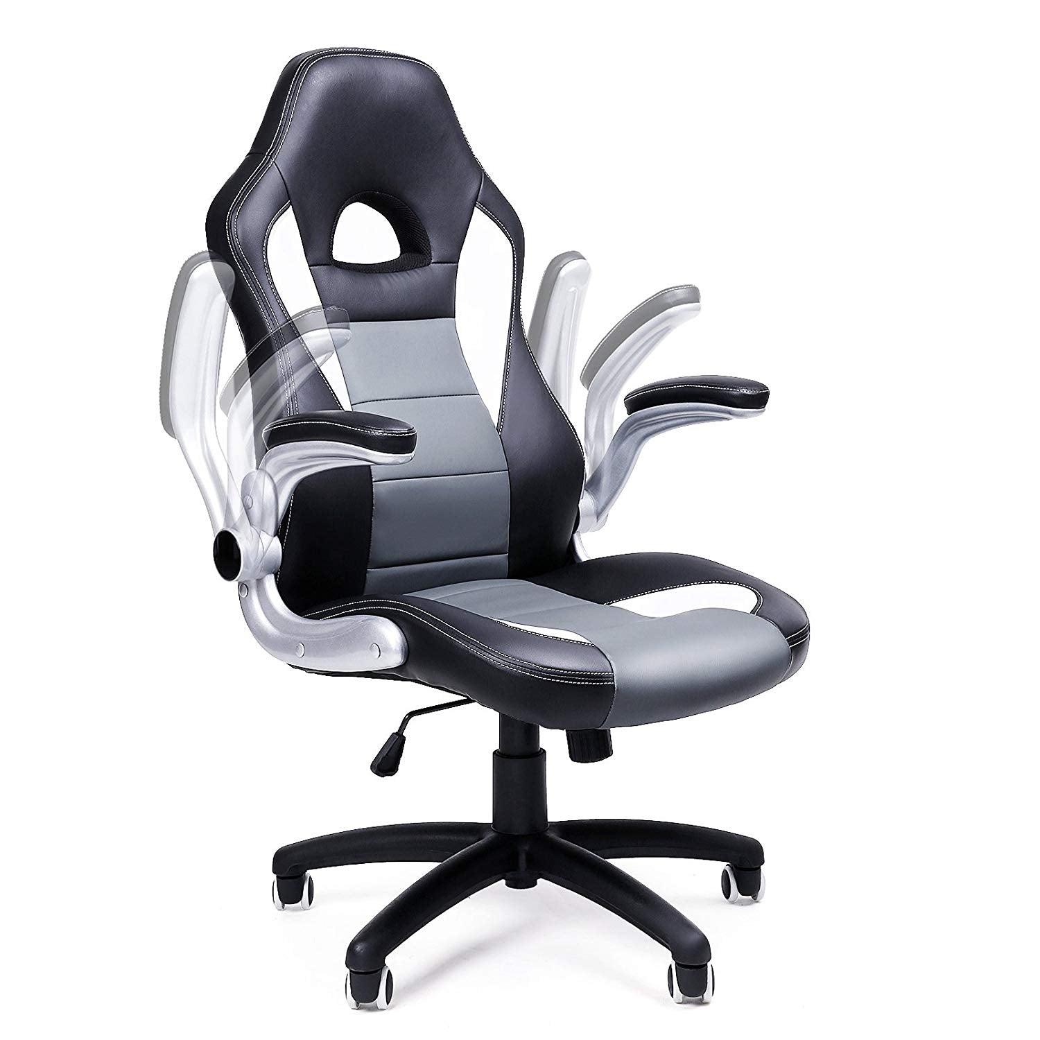 Office Swivel Chair – PU – Black Grey – High Back with Adjustable Armrest and Tilt Function