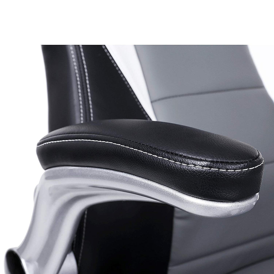 Office Swivel Chair – PU – Black Grey – High Back with Adjustable Armrest and Tilt Function