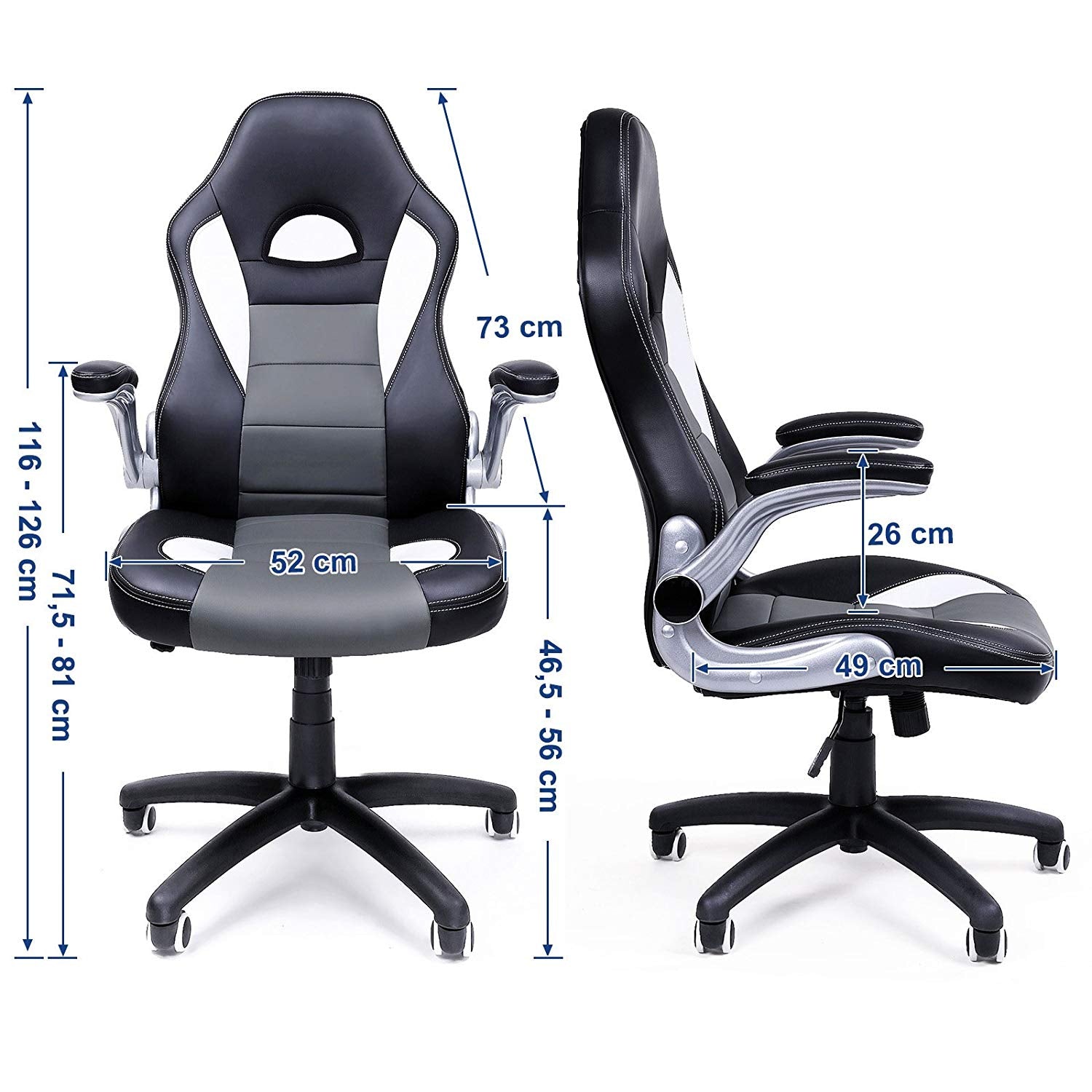 Office Swivel Chair – PU – Black Grey – High Back with Adjustable Armrest and Tilt Function