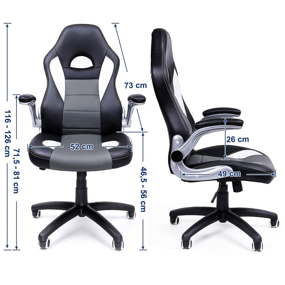 Office Swivel Chair – PU – Black Grey – High Back with Adjustable Armrest and Tilt Function
