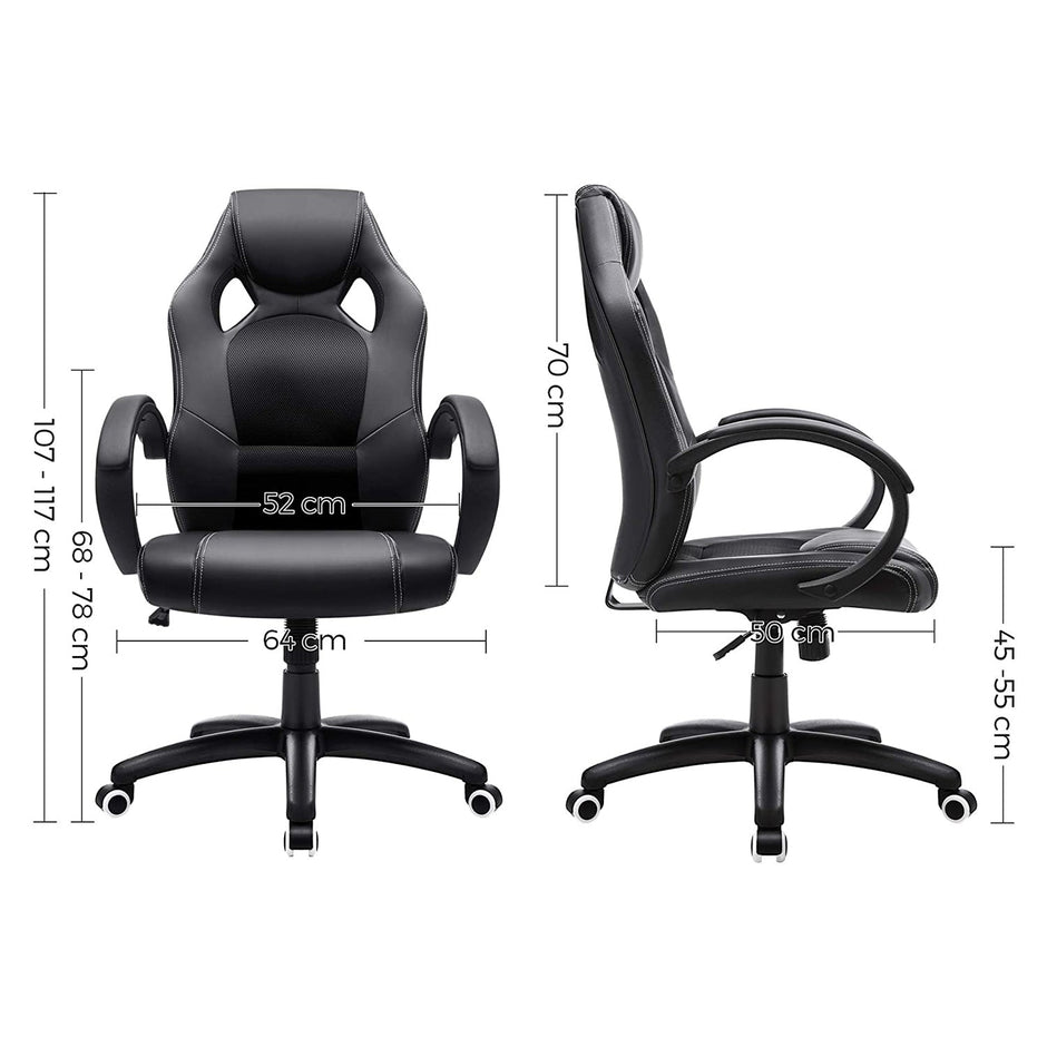 Swivel Computer Chair – PU – Blue – Racing Sport Design with Tilt Function