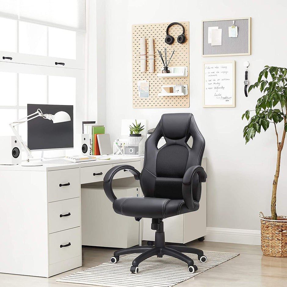 Swivel Computer Chair – PU – Blue – Racing Sport Design with Tilt Function