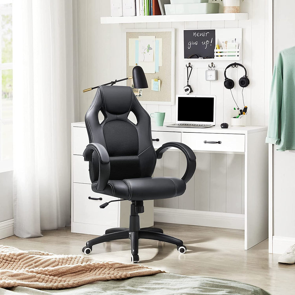 Swivel Computer Chair – PU – Blue – Racing Sport Design with Tilt Function