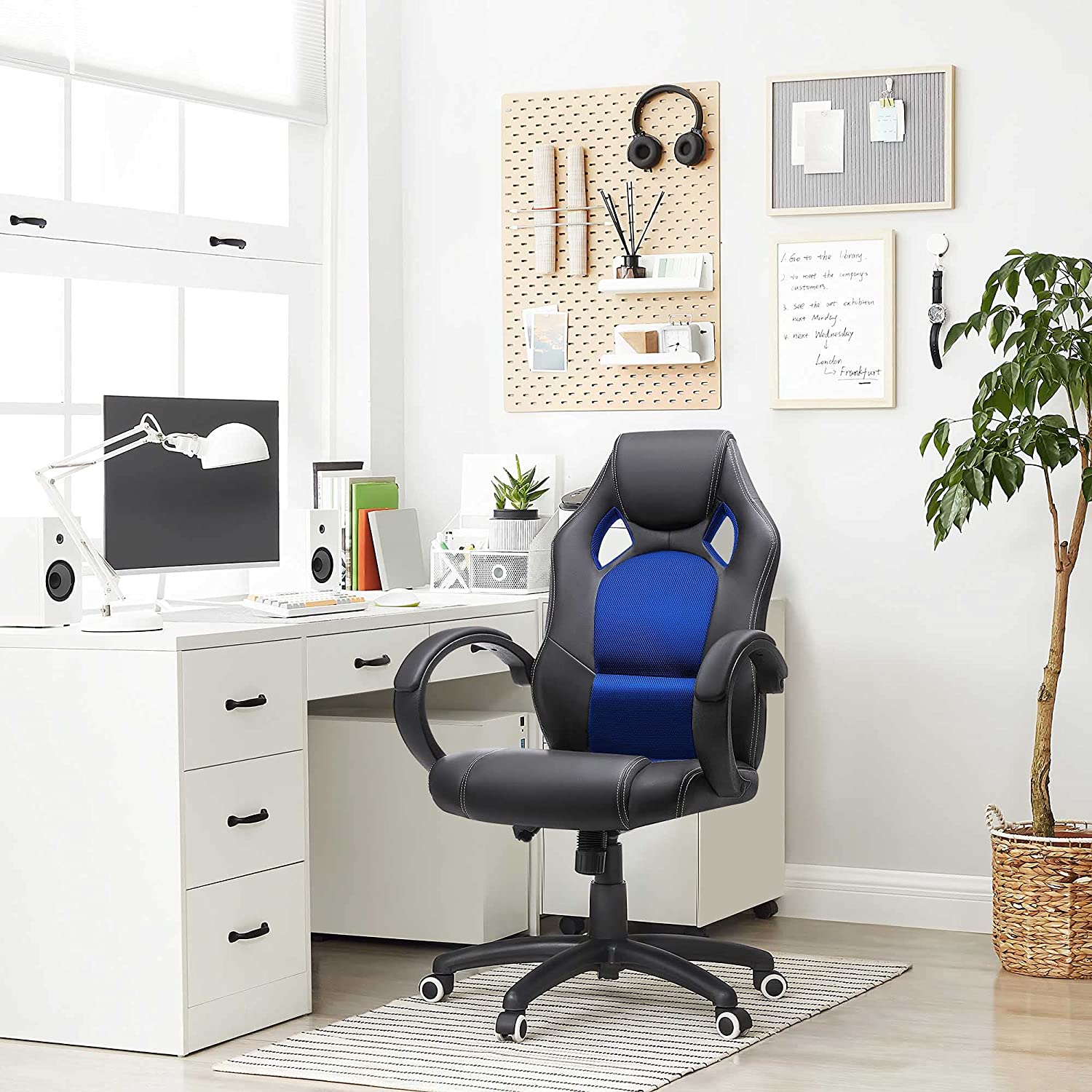 Height-Adjustable Computer Desk – Wood – Blue – Tilt Function