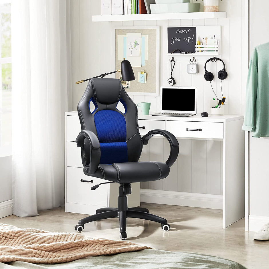 Height-Adjustable Computer Desk – Wood – Blue – Tilt Function
