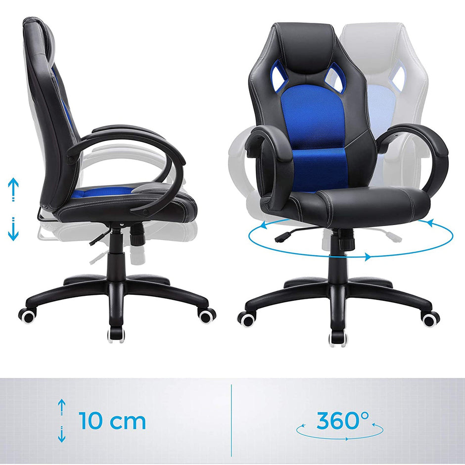 Height-Adjustable Computer Desk – Wood – Blue – Tilt Function