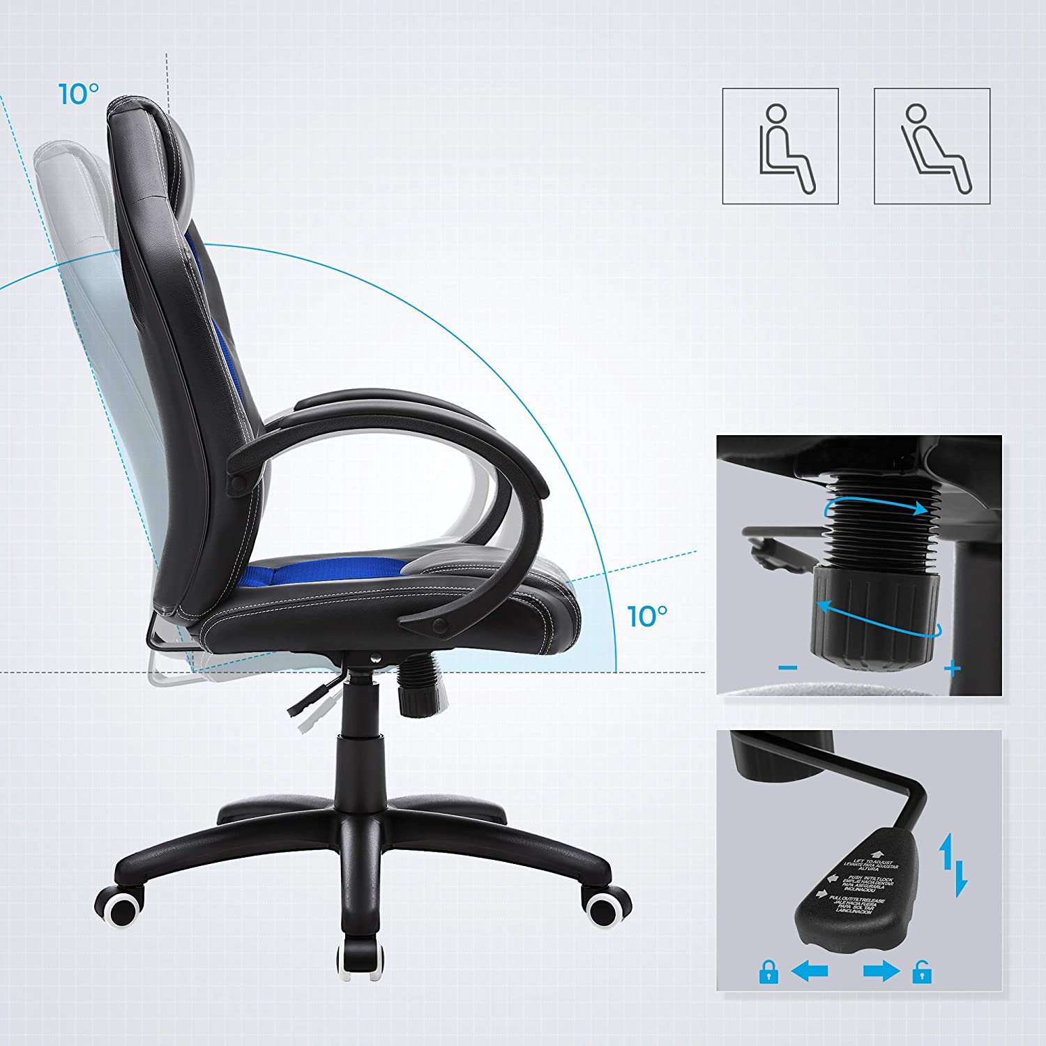 Height-Adjustable Computer Desk – Wood – Blue – Tilt Function