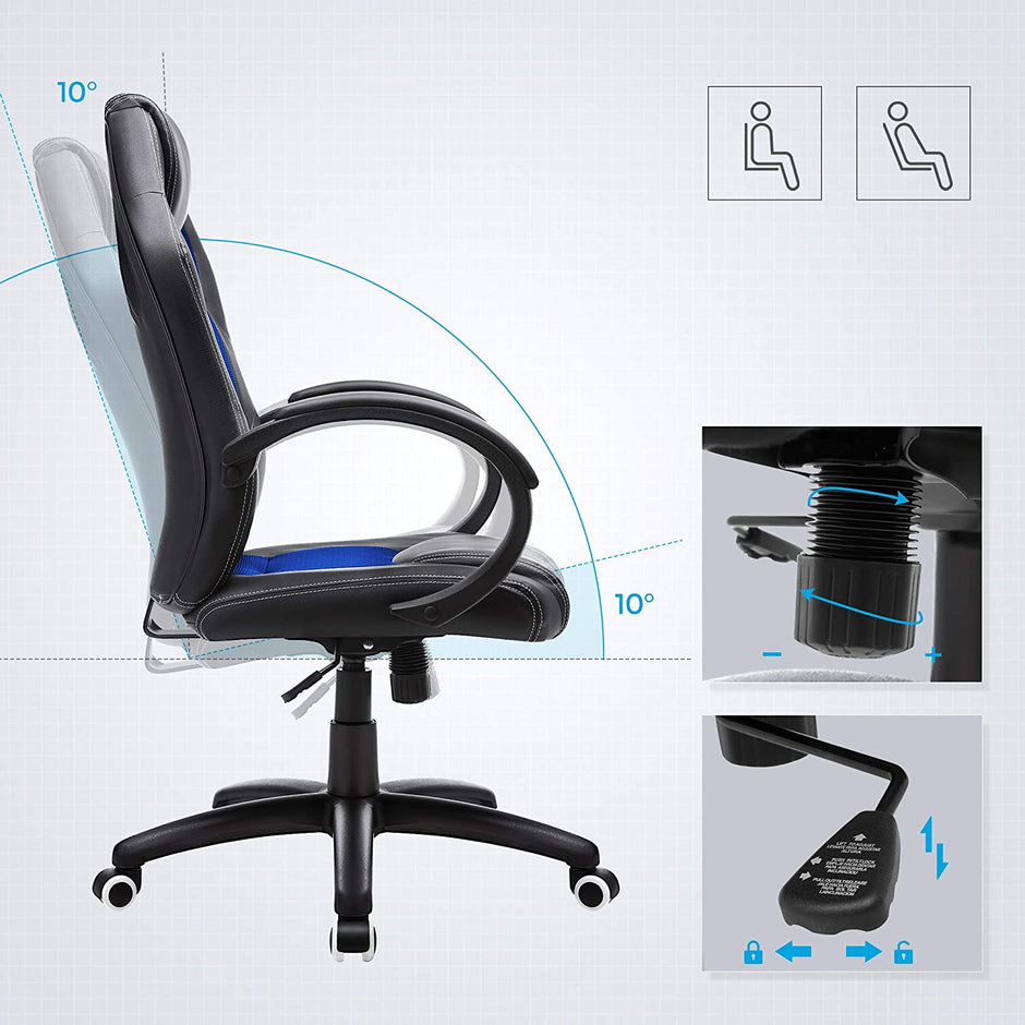 Height-Adjustable Computer Desk – Wood – Blue – Tilt Function