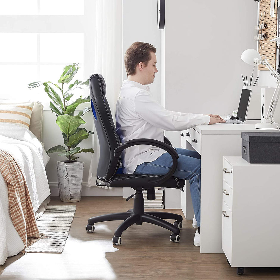 Height-Adjustable Computer Desk – Wood – Blue – Tilt Function