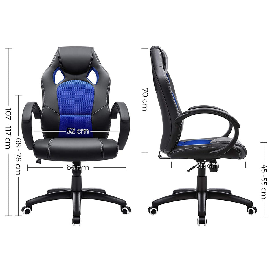 Height-Adjustable Computer Desk – Wood – Blue – Tilt Function