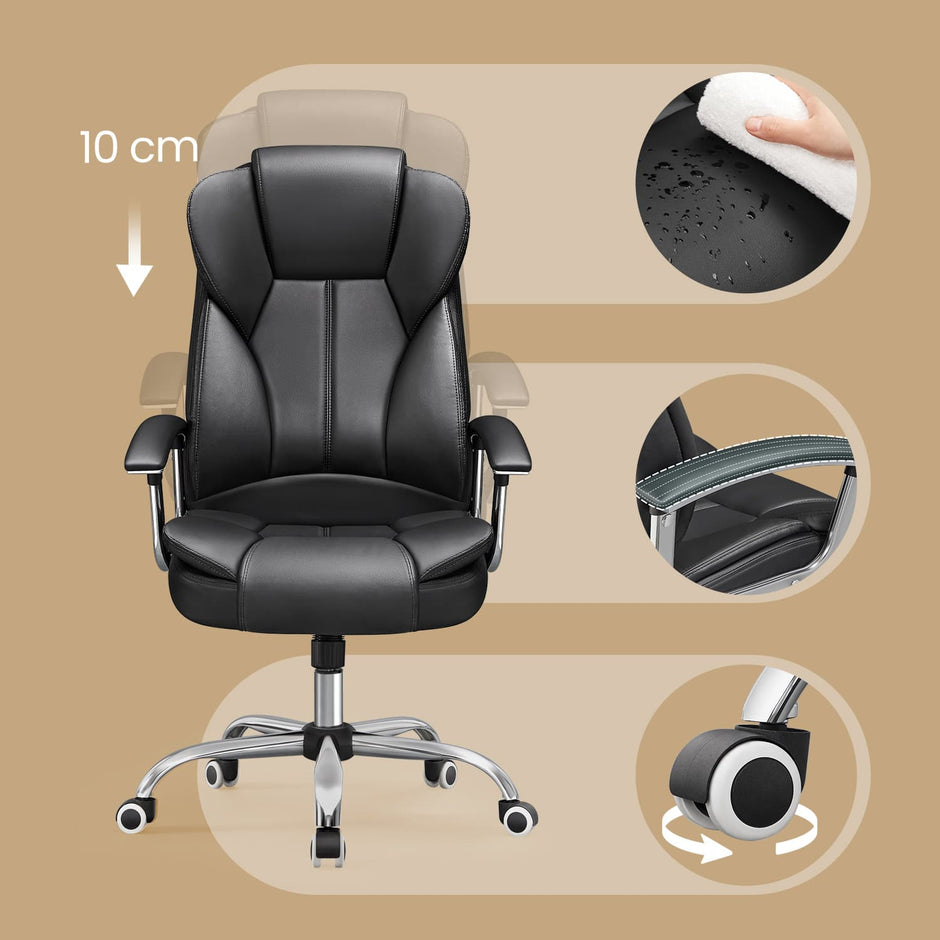 Executive Office Chair – PU – Black – High Back, Large Seat, Tilt Function