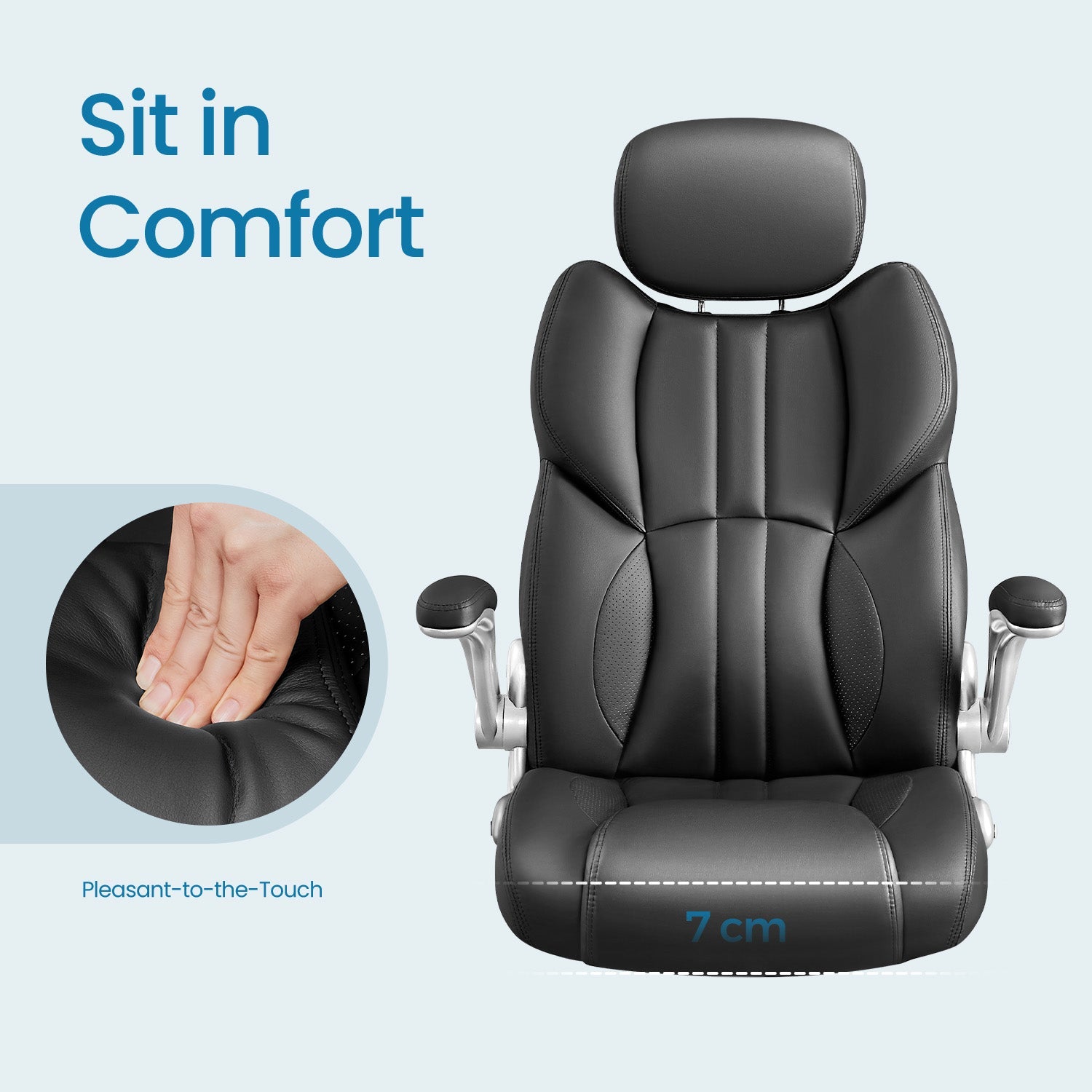 Ergonomic Gaming Office Chair – PU Leather – Black – Adjustable Headrest and Foldable Armrests