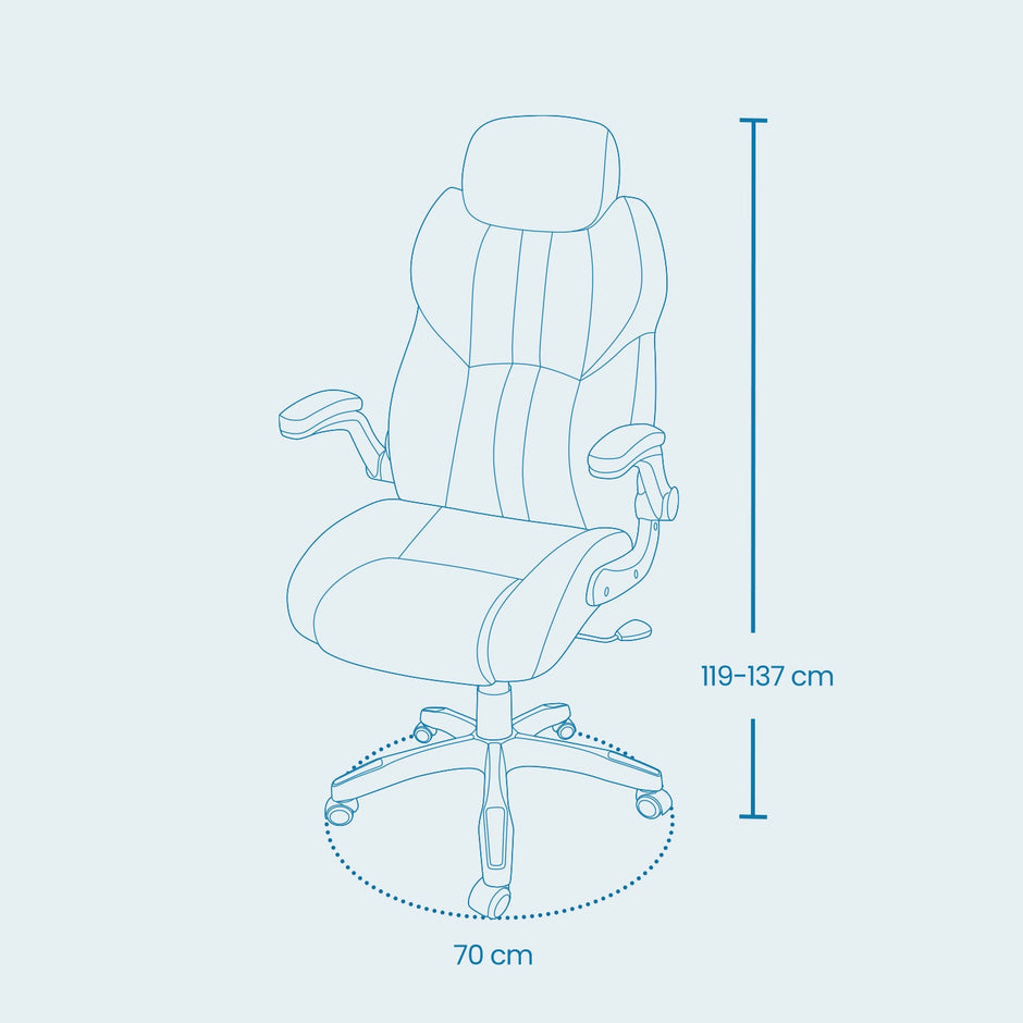 Ergonomic Gaming Office Chair – PU Leather – Black – Adjustable Headrest and Foldable Armrests