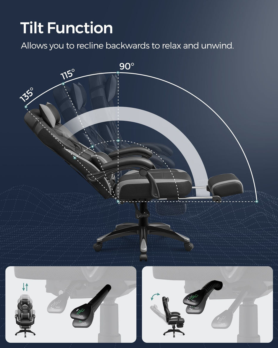 Gaming Chair – Fabric – Black and Red – Ergonomic Design with Adjustable Headrest and Footrest