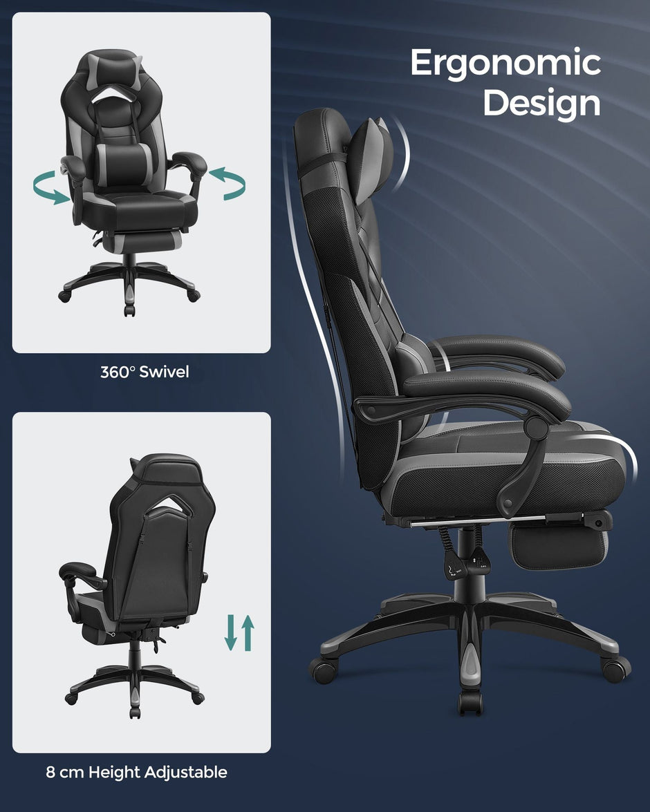 Gaming Chair – Fabric – Black and Red – Ergonomic Design with Adjustable Headrest and Footrest