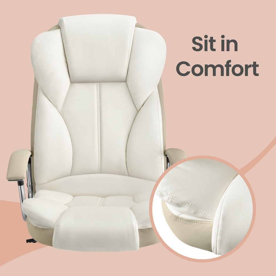 Office Chair – PU – White – High Back with Tilt Function and Armrests