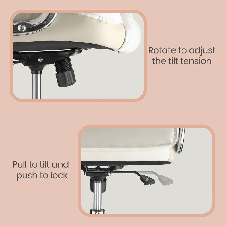 Office Chair – PU – White – High Back with Tilt Function and Armrests