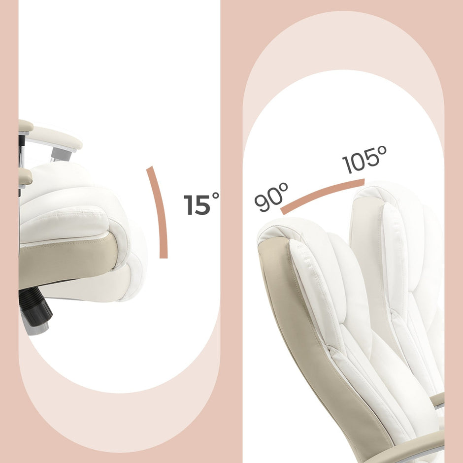 Office Chair – PU – White – High Back with Tilt Function and Armrests