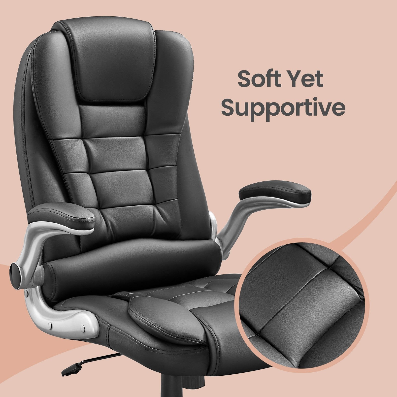 High Back Office Chair – Polyurethane – Black – Flip-Up Armrests